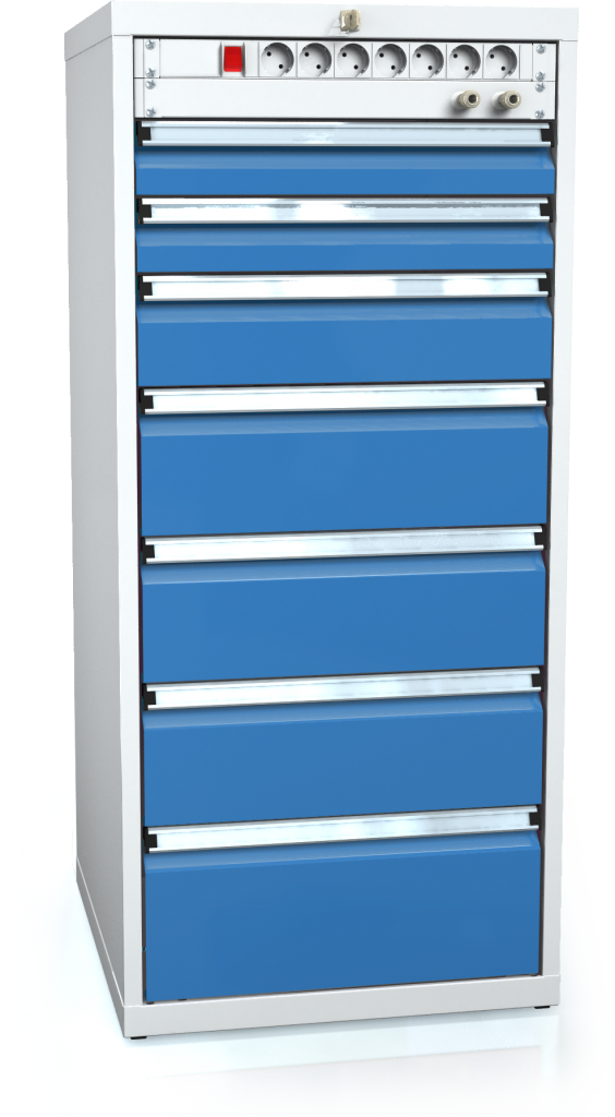 Dílenská zásuvková skříň 1240 x 555 x 600 - 7x zásuvka-elektro-vzduch